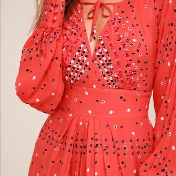 Free People Coryn Coral Orange Print Long Sleeve Dress, sz 0 - Picture 3 of 14